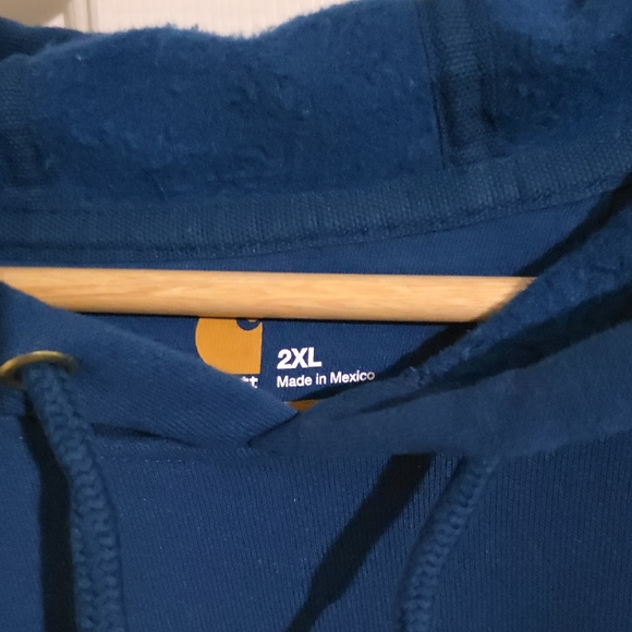 Carhartt Men's Navy Hoodie with Orange Logo - Picture 2 of 5